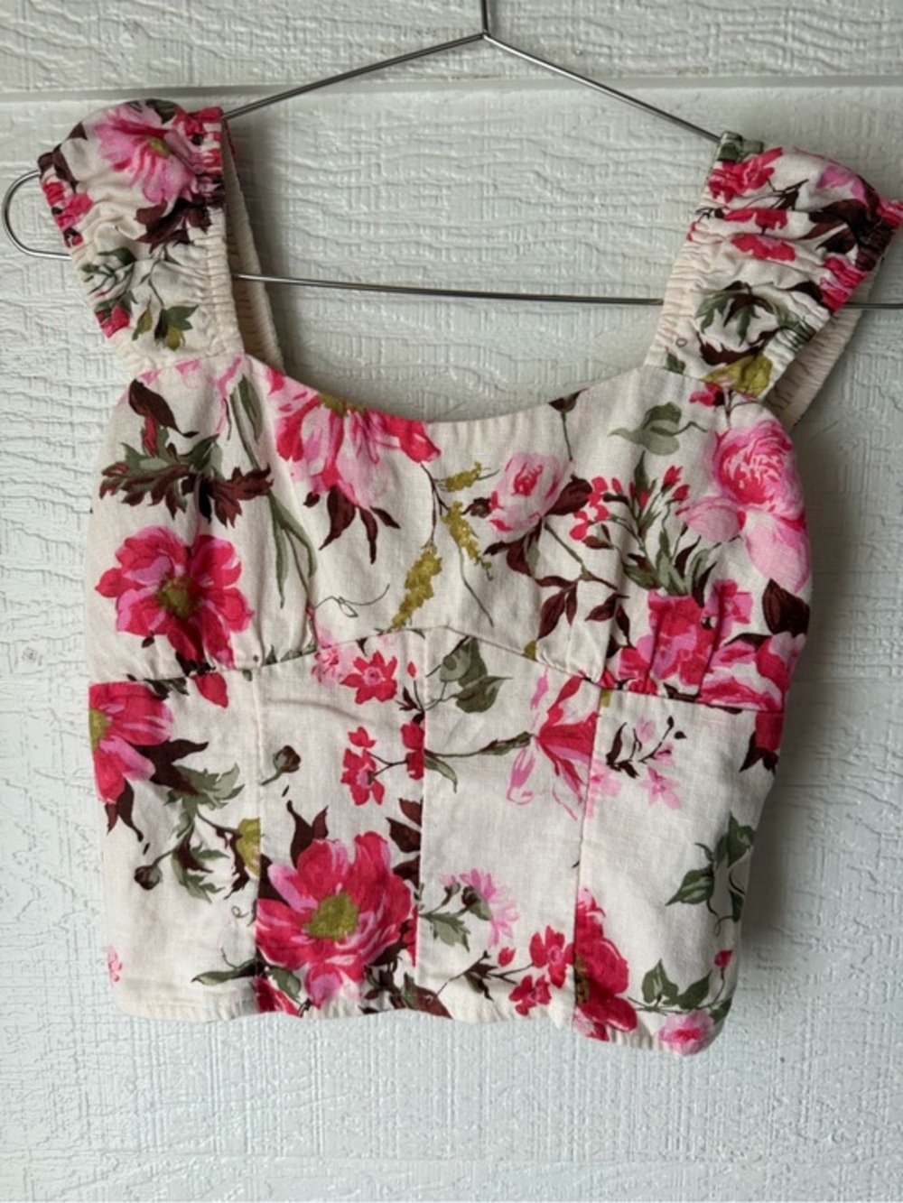 Abercrombie & Fitch Floral Linen Blend Corset Crop Top Pink Small